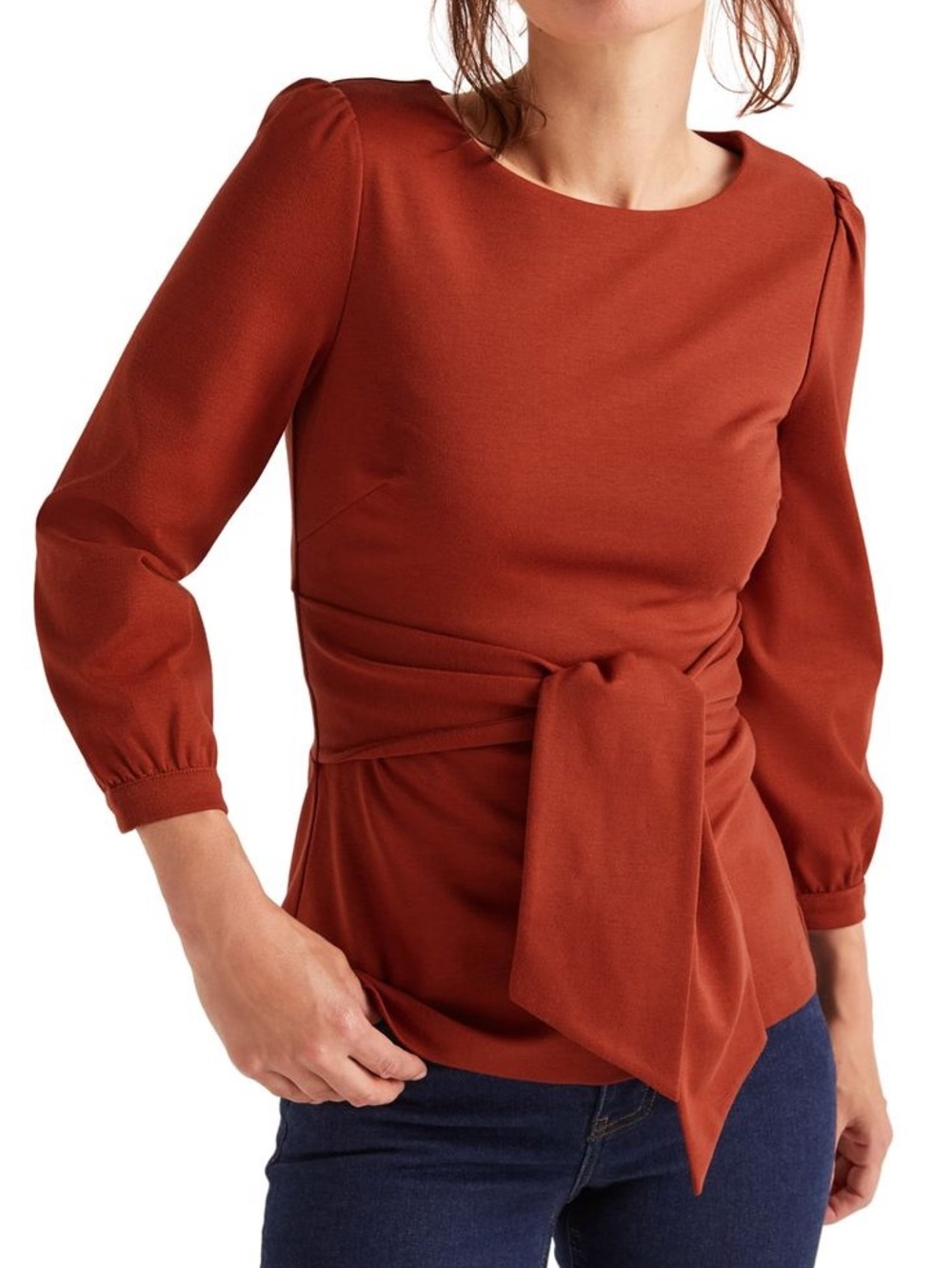 Boden Josephine Belted Ponte Knit Top Clay Rust Top‎ size 6